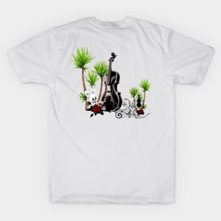 Music, black violin and palm trees T-Shirt